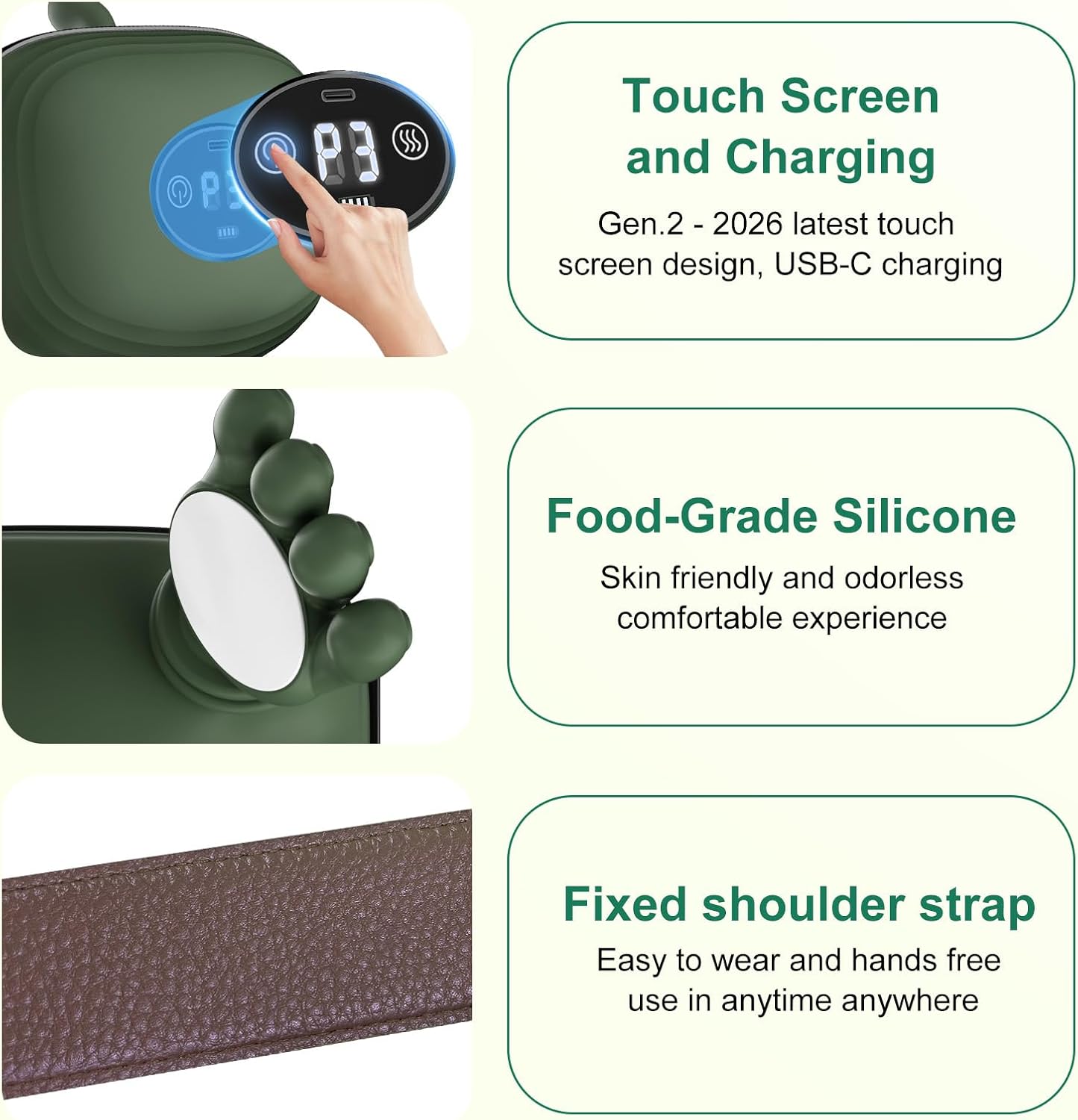 TheraHands neck and shoulder massager with touchscreen control, USB-C charging and adjustable shoulder strap